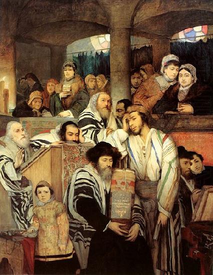 Jews Praying in the Synagogue on Yom Kippur, Maurycy Gottlieb